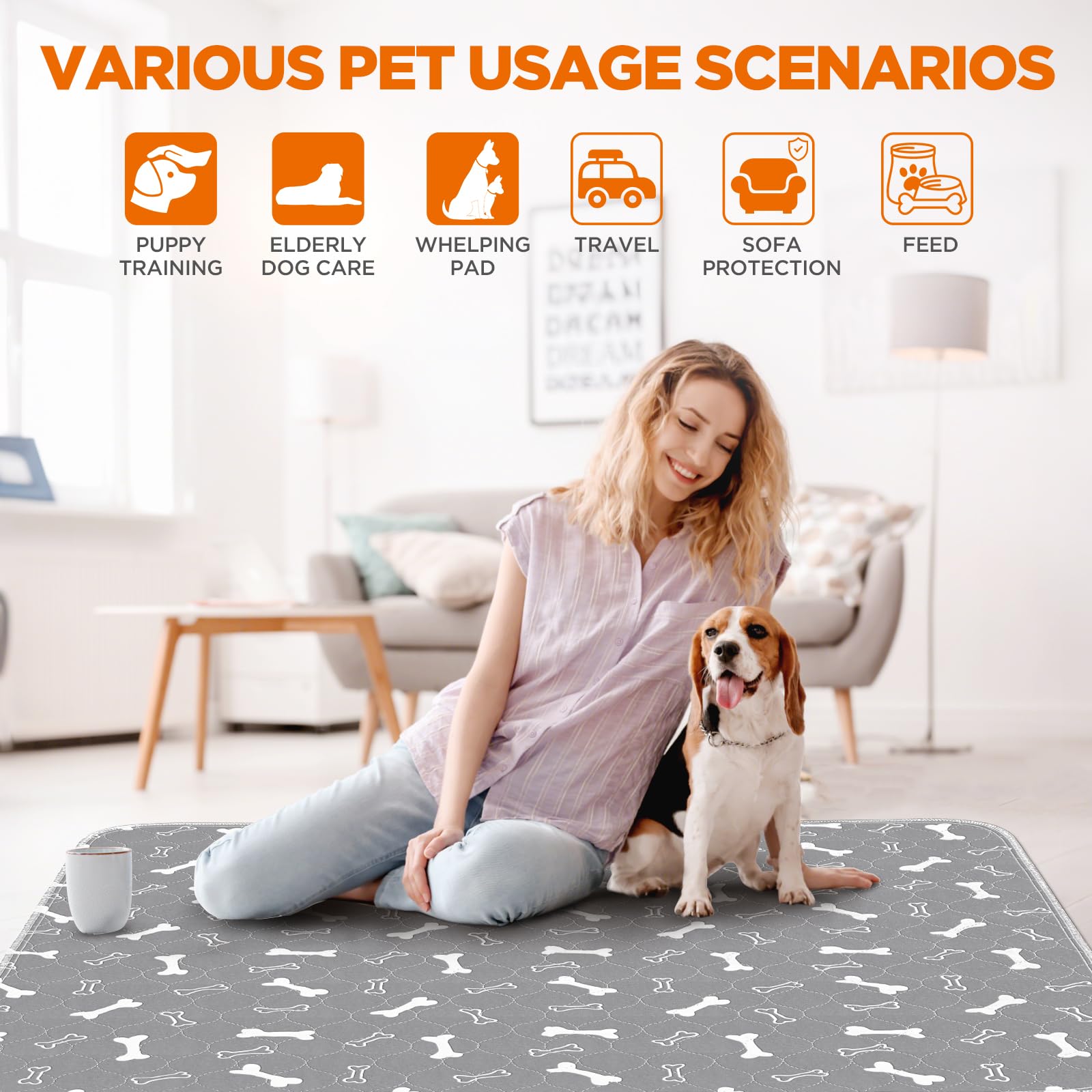 Baodan Washable Pee Pads For Dogs Large 48' X 48' 2-Pack Reusable Puppy Pads Pet Training Pads, Fast Absorb Dog Mats, Waterpro